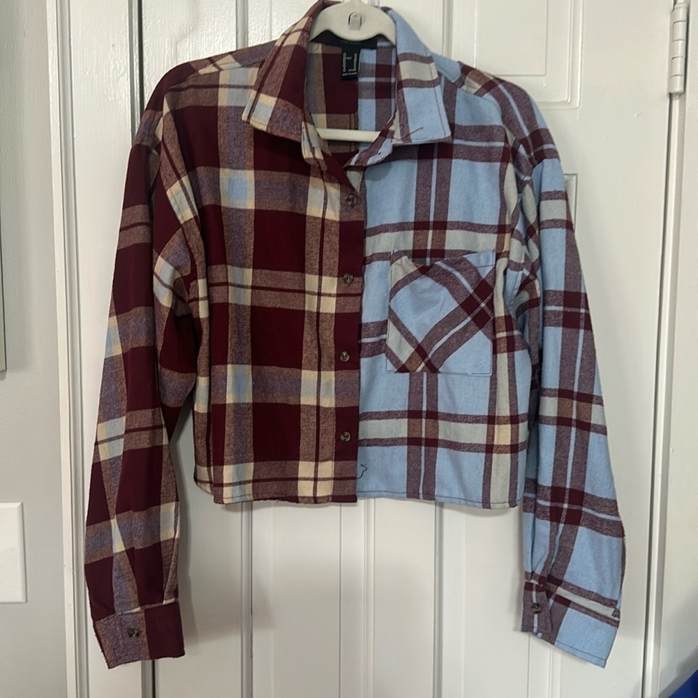 Forever21 Reworked Plaid Cropped shirt size XL
